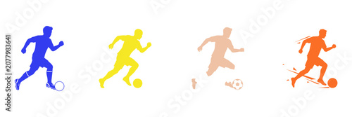 Quadro em tela Soccer player silhouette progression with ball dynamic action sequence
