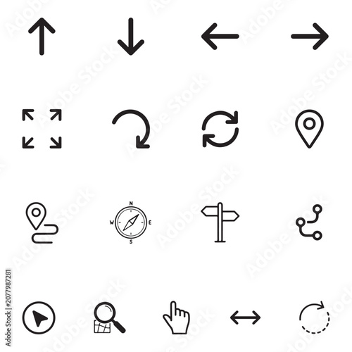 Fotografie Navigation and directional arrows, map pointers, compass, signpost, search, curs