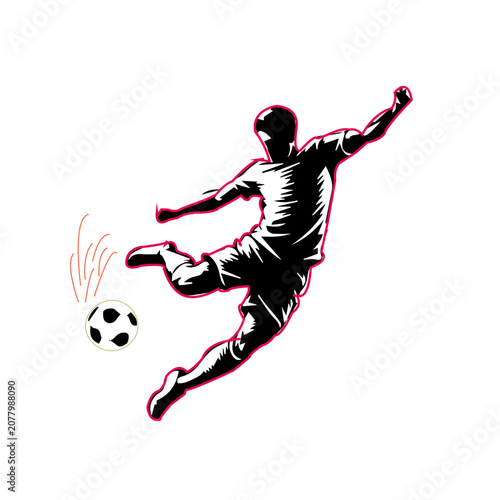 Dynamic Soccer Player Kicking Ball in High Energy Silhouette Style