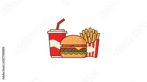 Foto Fast Food Meal: Burger, Fries, and Soda Drink - Flat Design Illustration