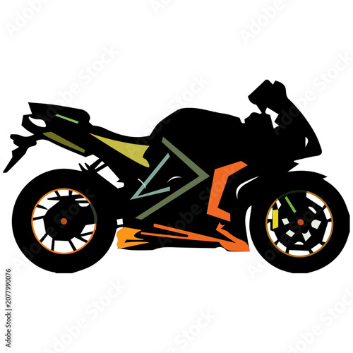 Side view illustration of modern sport motorcycle in dynamic neon outline design