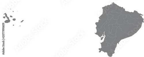 Grey map of ecuador with provinces and galapagos islands isolated