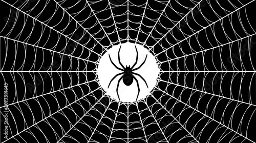 Spider in Web Silhouette - Halloween, Horror, Danger, Nature