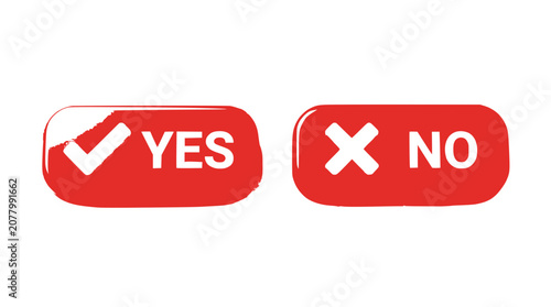 Yes and No buttons, decision making, choice, red buttons with white checkmark and cross