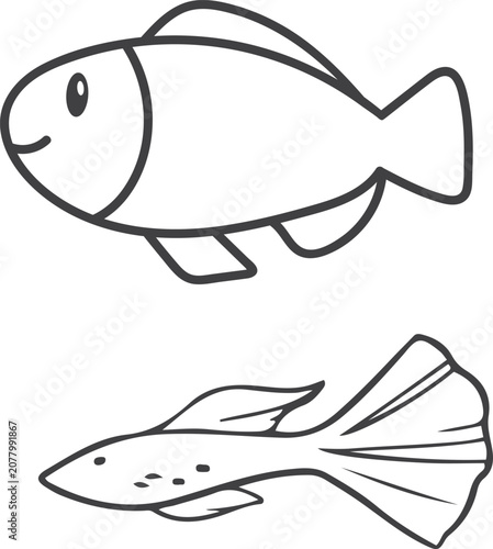 Photography Vector illustration of fish and marine life in ocean water, cartoon aquatic anim