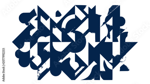 Abstract Geometric Pattern, Dark Blue and White Shapes, Modern Design, Artistic Background