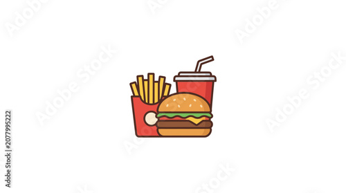 Canvastavla Fast Food Meal Icon: Burger, Fries, and Drink - Flat Design