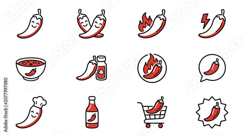 Spicy icon set features various chili pepper illustrations on Sunday
