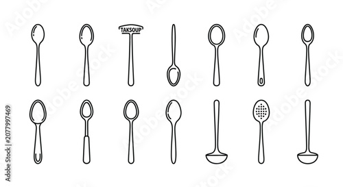 Foto Assorted Kitchen Utensil Silhouettes On White Background Silhouette