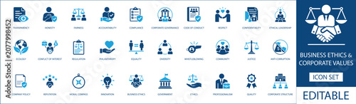 Schilderij op canvas Business ethics and corporate values icon set