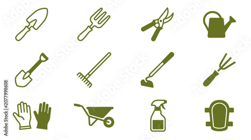 Obraz na płótnie Gardening tools icons set for Sunday gardening activities on a farm