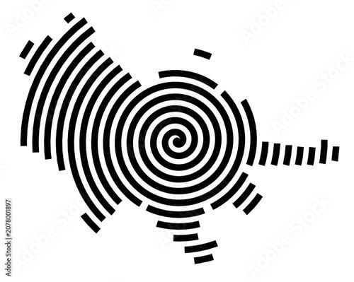 Photography Symbol Map of the City Craiova (Romania) showing the city with a black spiral li
