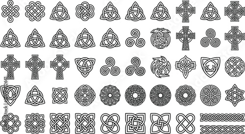 Celtic knot vector design elements collection featuring traditional crosses triskele triquetra patterns and endless border ornaments