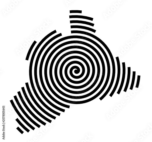 Symbol Map of the City Dewsbury South (United Kingdom) showing the city with a black spiral line