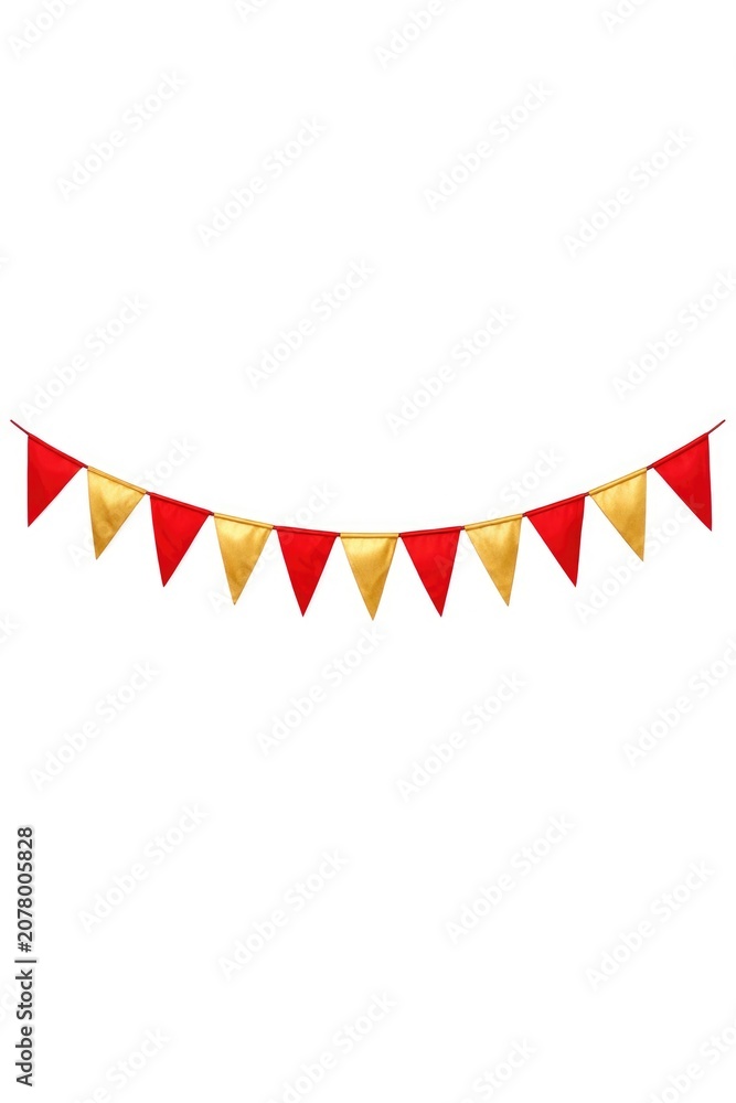 Fototapeta premium A festive red and gold bunting decoration hanging from a string, suitable for parties or celebrations