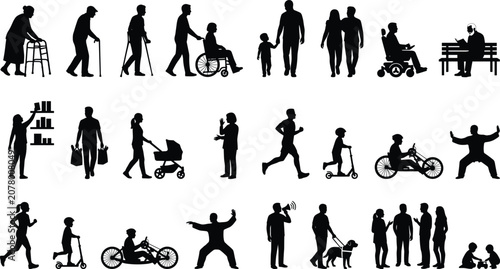 Foto People silhouette set vector illustration, disabled, elderly, inclusive society,