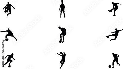 Bild auf Leinwand Soccer Player Skill and Freestyle Silhouette Vector Set Featuring Football Athle