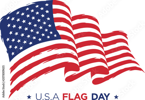 USA Flag Day Waving Flag Illustration,Flag Day Celebration with American Flags and Stars