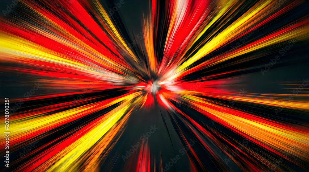 Obraz premium Bright light rays bursting through colorful bokeh background with motion blur effect