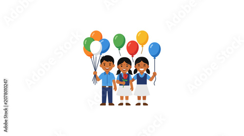 Happy Children with Balloons - Diverse Group Celebrating