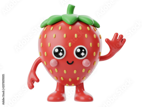 Cute strawberry character waving hand
