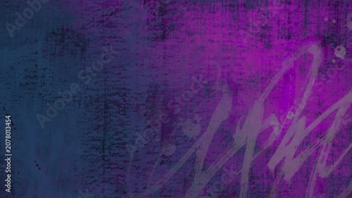Bright abstract grunge background with traces of paint on a bright purple wall with inscriptions, looped animated texture.