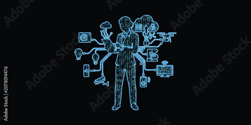 Canvas Print Futuristic Human Firewall Silhouette with Cyber Security Shiel