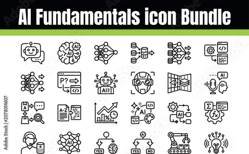 Fotografie Ai fundamentals icon bundle artificial intelligence line icons