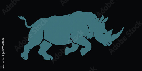 Running Rhinoceros Silhouette Futuristic Teal Digital Grid Pattern Animal Graphic Vector