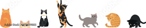 Bild auf Leinwand PrintPlayful Cat Vector Character Set with Calico, Tuxedo, Orange Tabby, and Bla