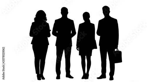 Cuadro en lienzo Four professionals standing together in business attire isolated on transparent