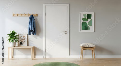 Modern minimalist entryway with wardrobe and small table