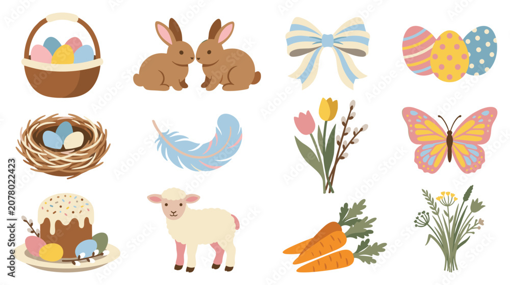 Obraz premium Easter spring collection, set of holiday symbols and elements for celebration.