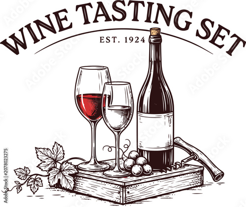 Bild auf Leinwand Vector illustration of wine tasting set vintage