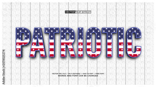 Patriotic USA Flag 3D Editable Text Effect Template with American Stars and Stripes Style