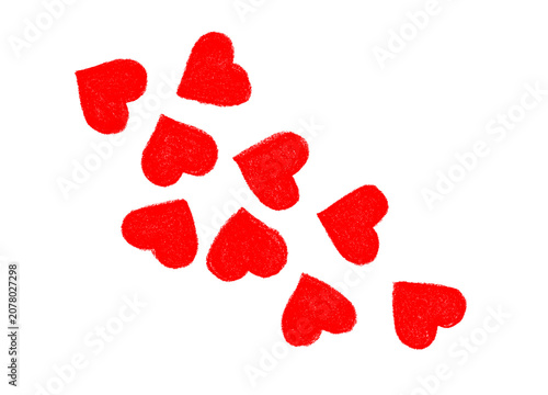 Set of Hand-Drawn Red Crayon Hearts isolated on Transparent Background
