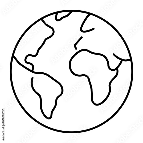 Minimalist world planet Earth globe simple line icon graphic
