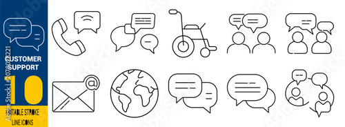 Modern customer support and service communication line icons set