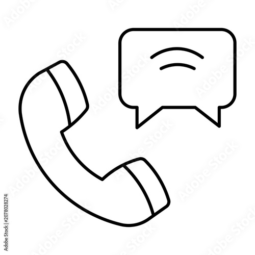Outline phone call and speech bubble icon for communication concept