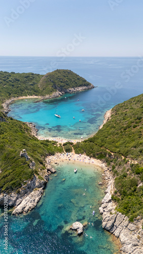 Porto Timoni beach Corfu Ionian Sea aerial view