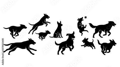 Dog Silhouettes Collection: Various Poses and Actions
