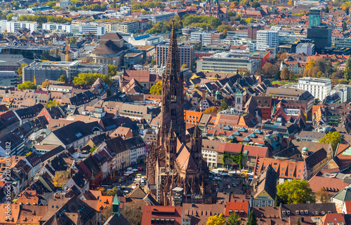 Aerial view of Freiburg Munster Cathedral