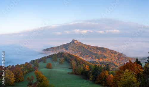 Distant autumn view of Hohenzollern castle, Germany