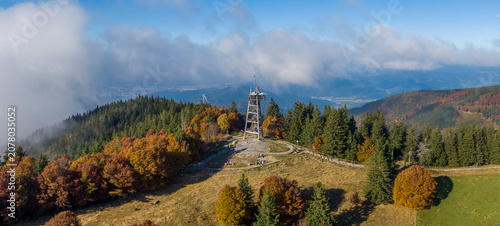 Aerial autumn view of Schauinslandturm near Freiburg