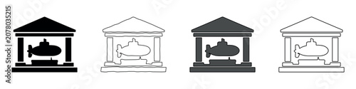 Foto Icon of a submarine displayed inside a museum building with columns
