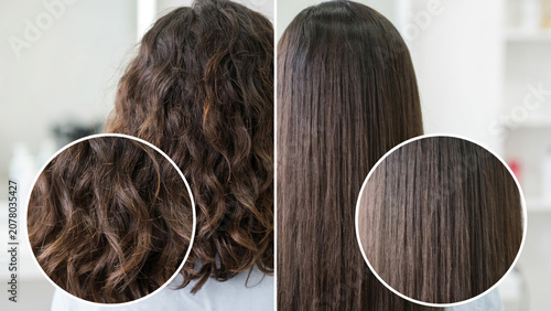Hair Straightening Before and After Comparison with Smooth Hair Transformation