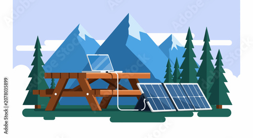 Portable Solar Power Setup for Remote Work in Nature.