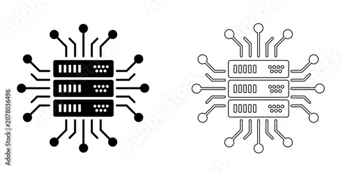 Foto Processor chip circuit board icon set black outline vector