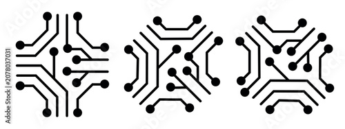 Tableau sur toile Circuit board pattern icon set, electronic chip technology and network connectio