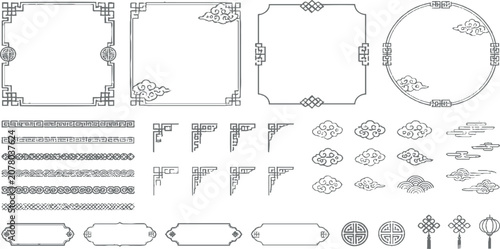 Vintage Calligraphic Design Elements Vector Set with Ornate Frames Borders Flourishes Floral Swirls Scroll Banners Dividers Labels and Classic Decorative Ornaments Illustration